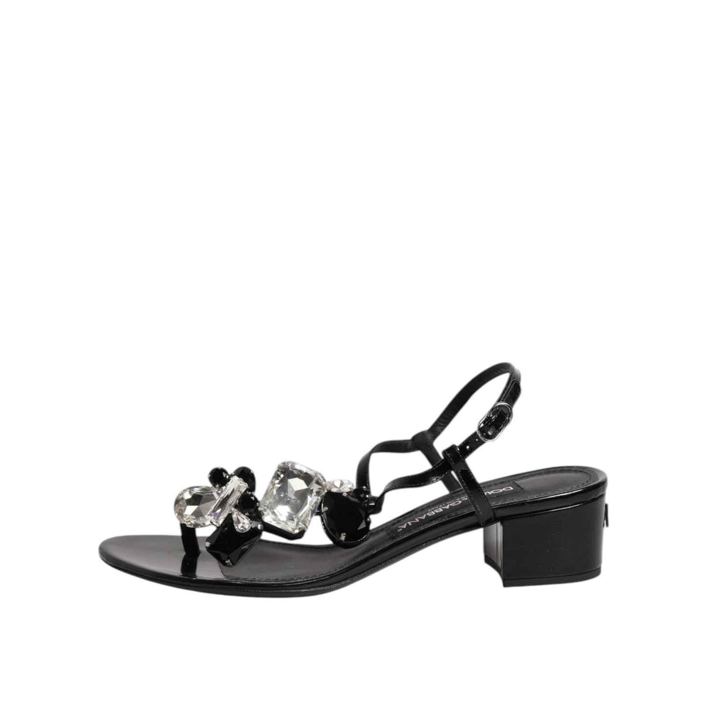 Dolce & Gabbana Black Leather Crystal Ankle Strap Sandals Shoes LA12752-35.5