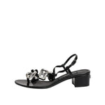Dolce & Gabbana Black Leather Crystal Ankle Strap Sandals Shoes LA12752-35.5