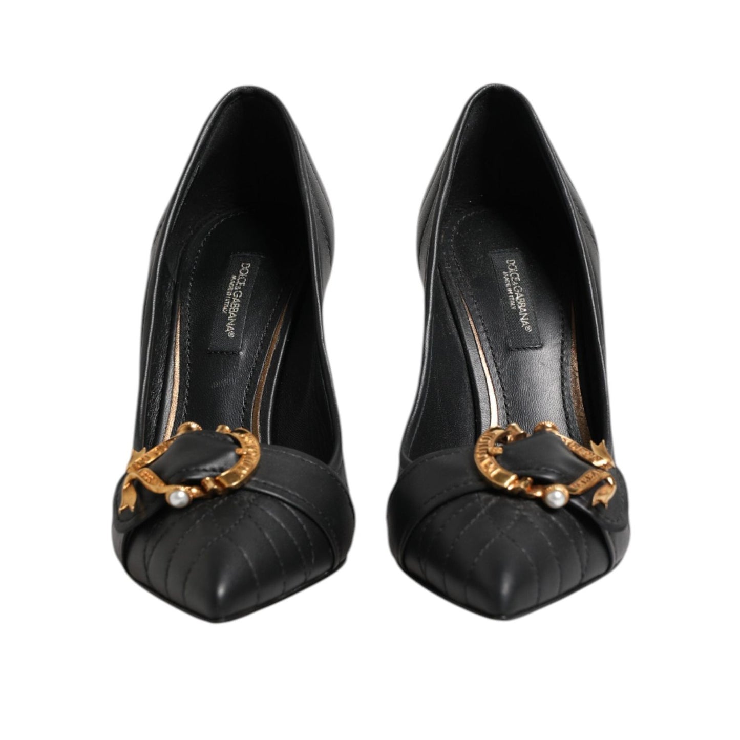 Dolce & Gabbana Black Devotion Leather Heels Pumps Shoes LA11445-36