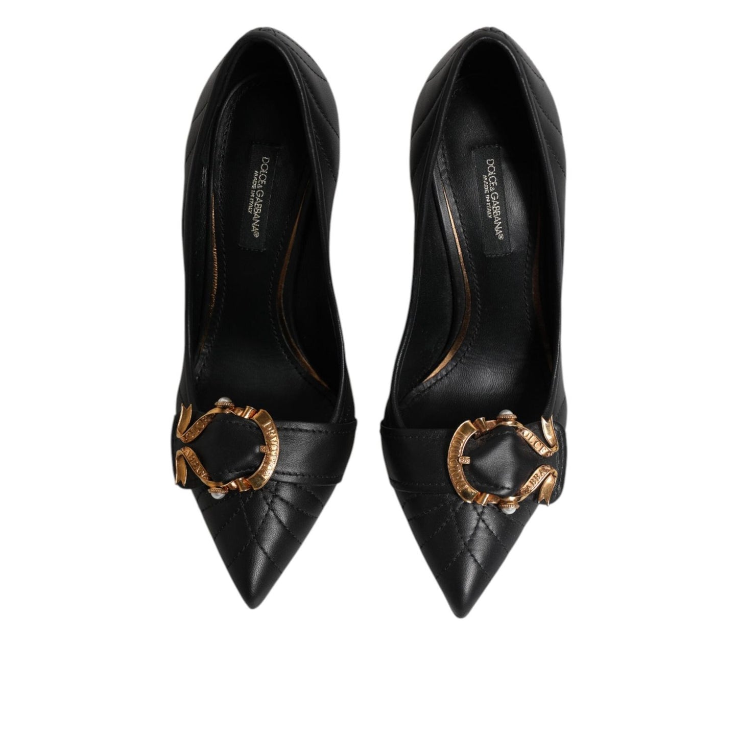 Dolce & Gabbana Black Devotion Leather Heels Pumps Shoes LA11445-36