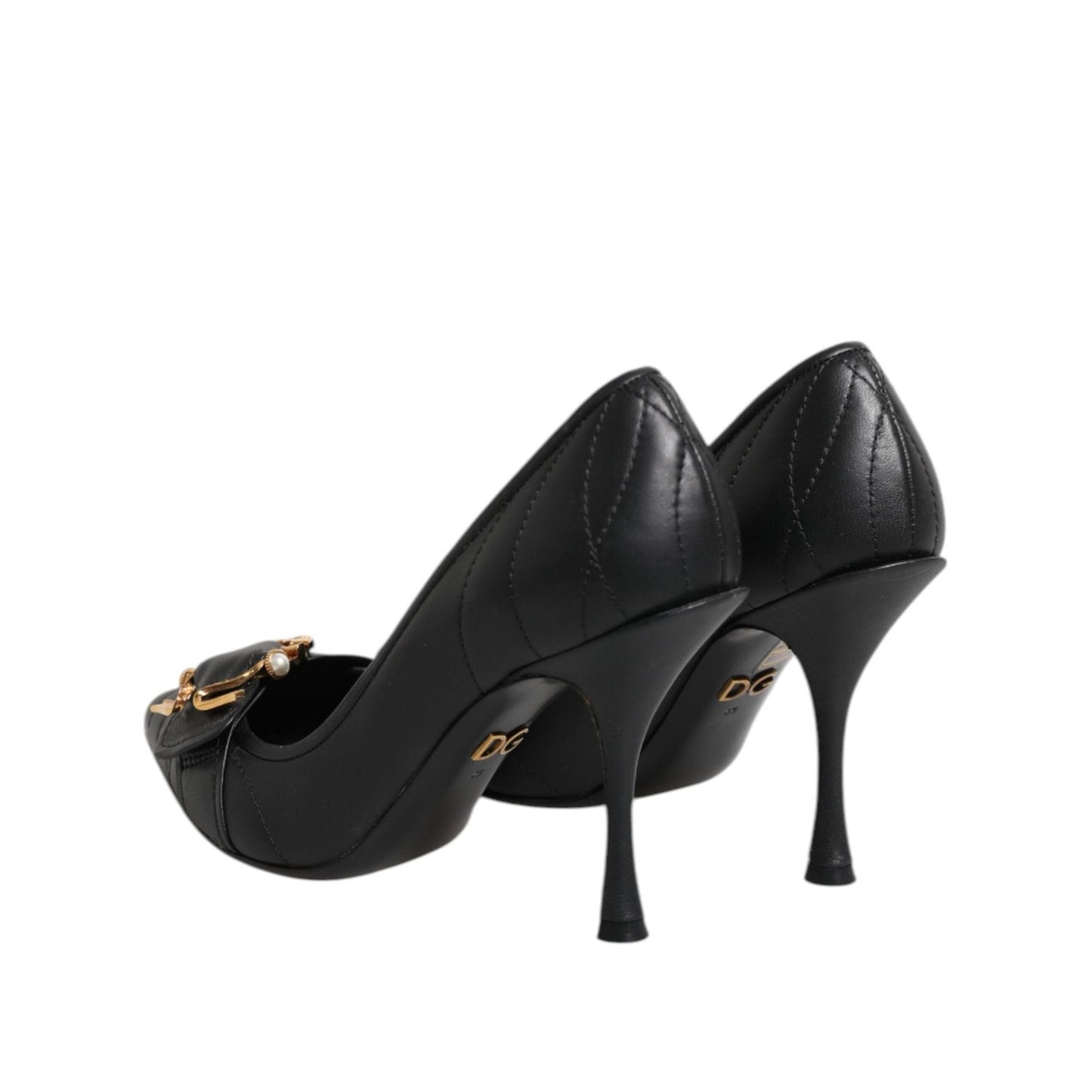 Dolce & Gabbana Black Devotion Leather Heels Pumps Shoes LA11445-36