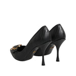 Dolce & Gabbana Black Devotion Leather Heels Pumps Shoes LA11445-36