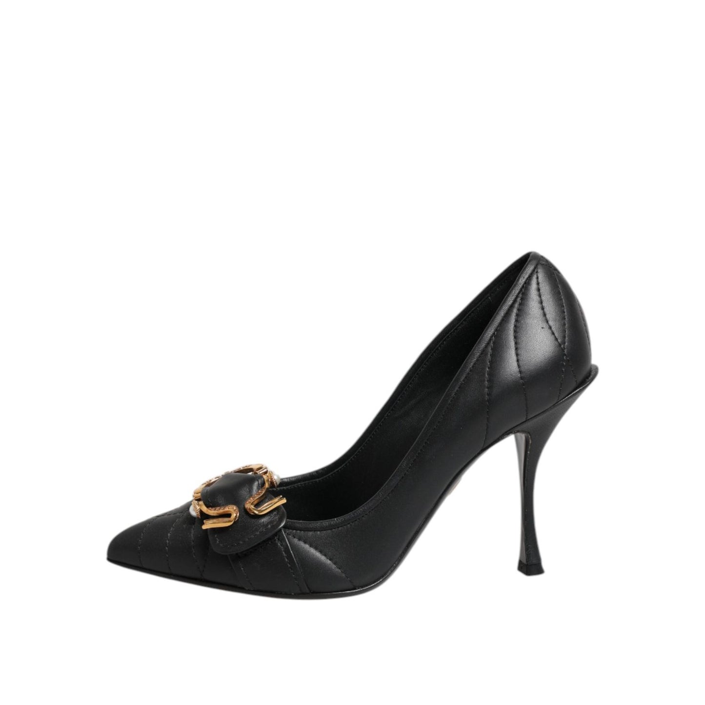 Dolce & Gabbana Black Devotion Leather Heels Pumps Shoes LA11445-36