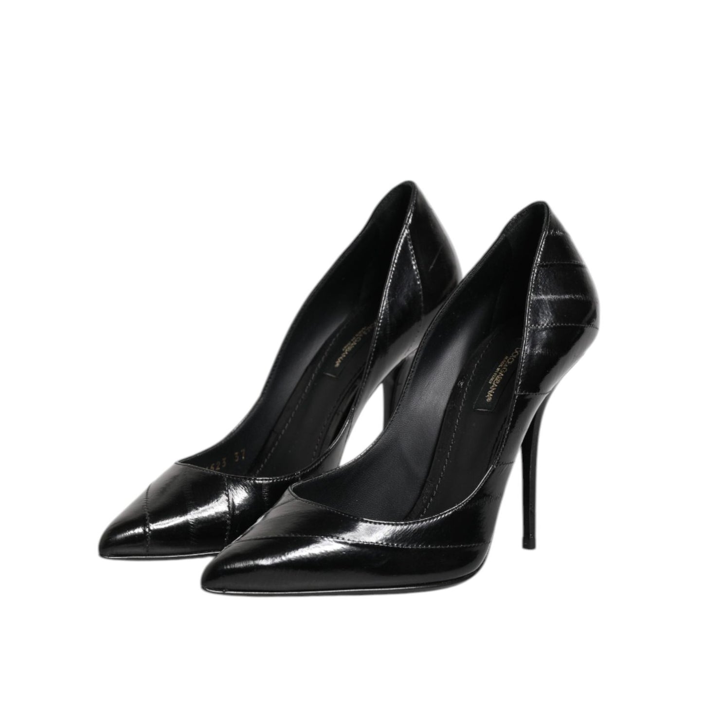 Dolce & Gabbana Black Leather Stiletto High Heels Pumps Shoes LA11452-37