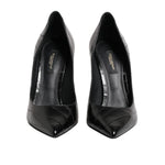 Dolce & Gabbana Black Leather Stiletto High Heels Pumps Shoes LA11453-37.5