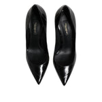 Dolce & Gabbana Black Leather Stiletto High Heels Pumps Shoes LA11453-37.5