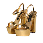 Dolce & Gabbana Gold Leather Platform Keira Sandals Shoes LA11458-36