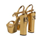 Dolce & Gabbana Gold Leather Platform Keira Sandals Shoes LA11458-36
