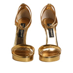 Dolce & Gabbana Gold Leather Platform Keira Sandals Shoes LA11459-37