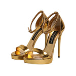 Dolce & Gabbana Gold Leather Platform Keira Sandals Shoes LA11459-37