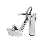Dolce & Gabbana Silver Leather Platform Keira Sandals Shoes LA11473-36
