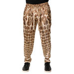 Dolce & Gabbana Beige Coin Print Silk Twill Men Jogger Pants PAN76628-50