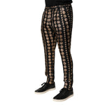 Dolce & Gabbana Black Coin Print Silk Skinny Men Trouser Pants PAN76627-48