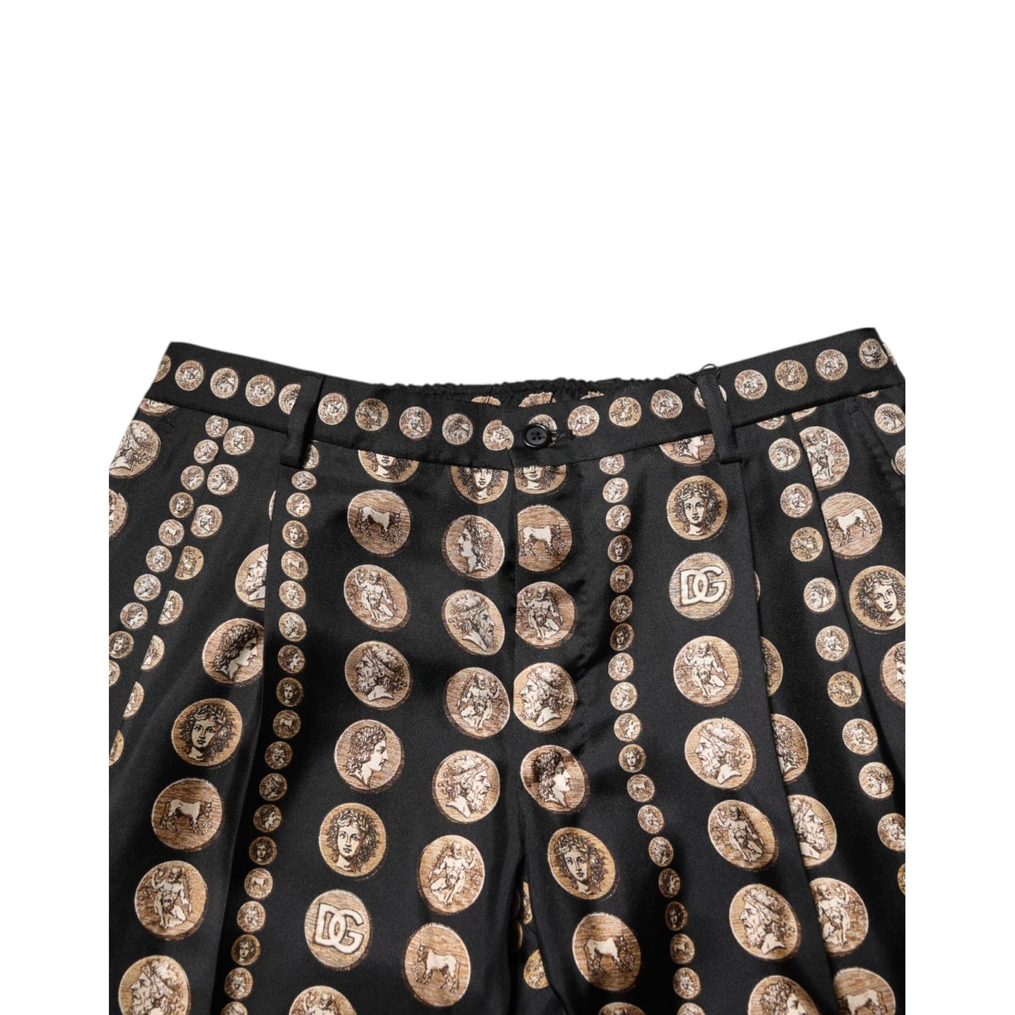 Dolce & Gabbana Black Coin Print Silk Skinny Men Trouser Pants PAN76627-48