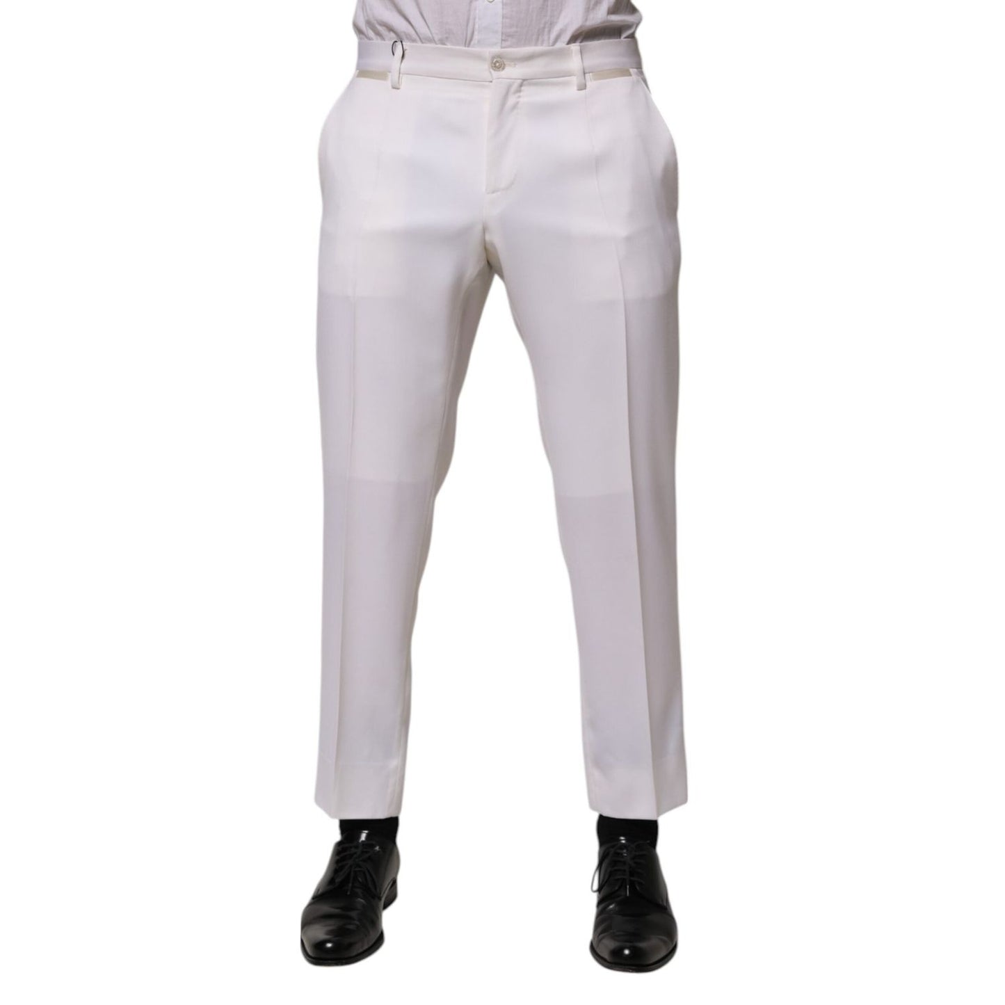 Dolce & Gabbana White Polyester Tapered Formal Trouser Pants PAN76645-50