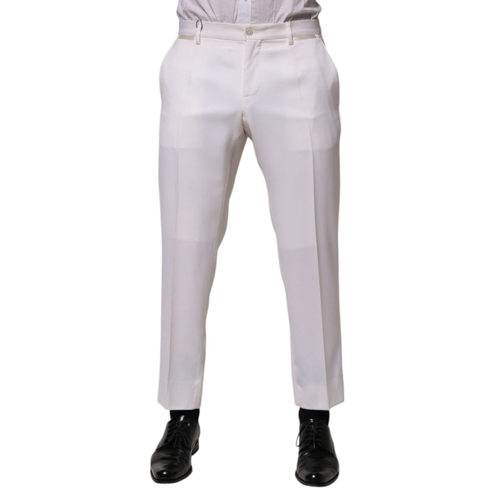 Dolce & Gabbana White Polyester Tapered Formal Trouser Pants PAN76645-50