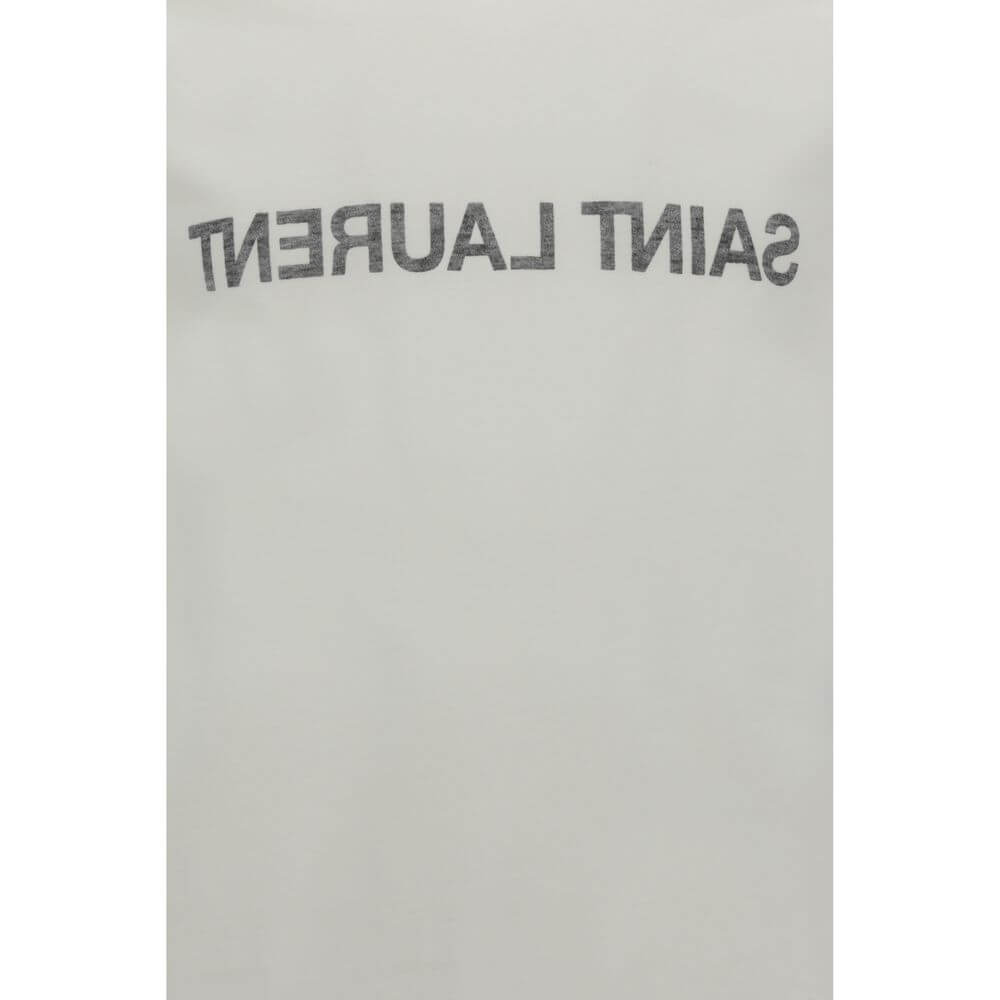 Saint Laurent White Cotton T-Shirt with monogram, ribbed crew neck, 100% cotton, made in Italy, AW25 collection