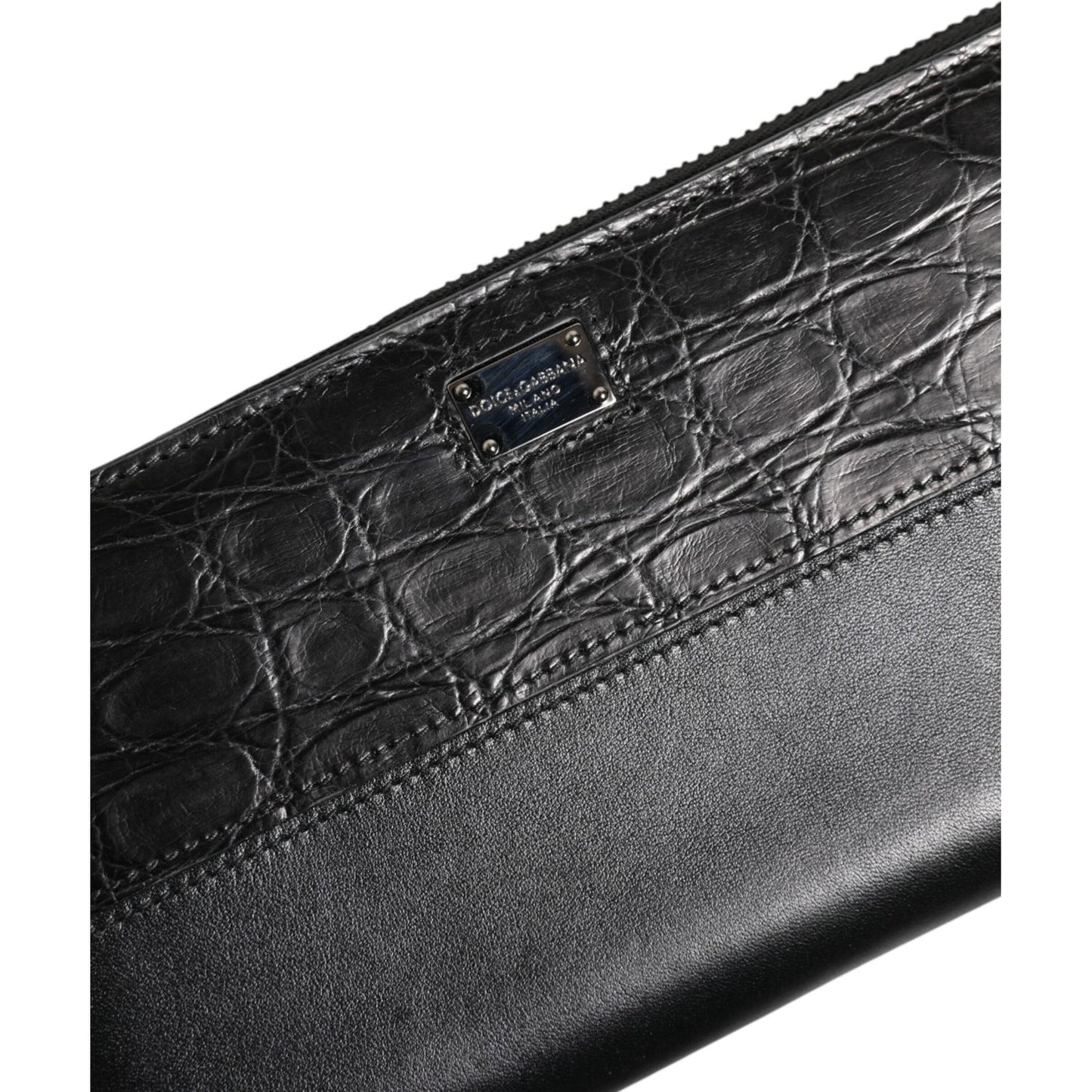 Dolce & Gabbana Black Leather DG Plaque Zip Around Continental Wallet BAG4701