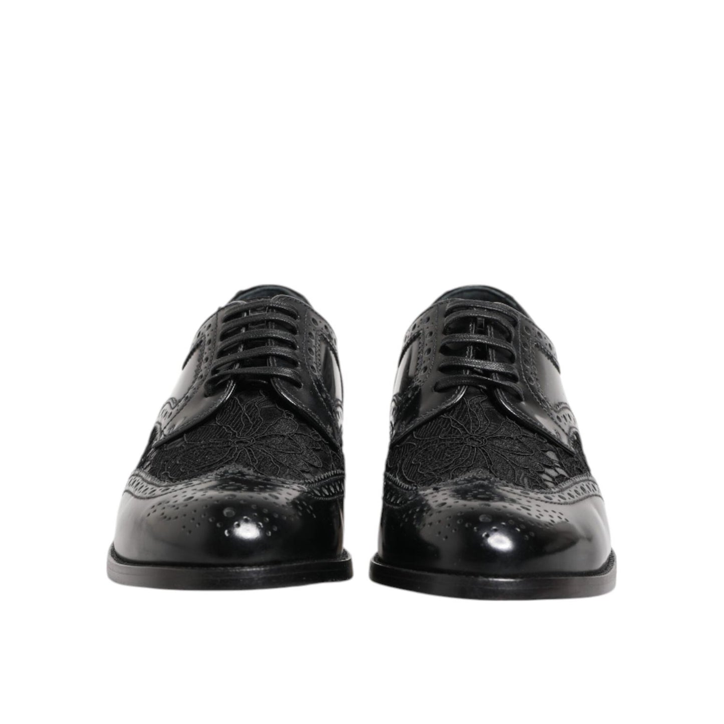 Dolce & Gabbana Black Leather Floral Lace Dress Formal Shoes LA12401-35.5