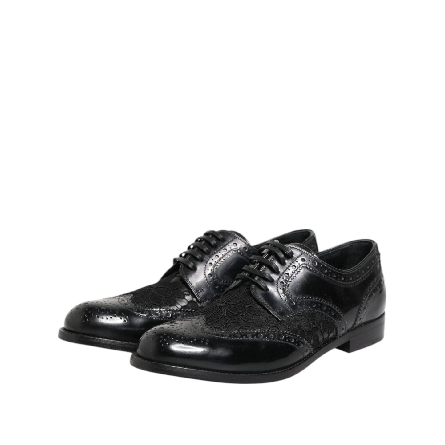 Dolce & Gabbana Black Leather Floral Lace Dress Formal Shoes LA12401-35.5