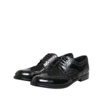 Dolce & Gabbana Black Leather Floral Lace Dress Formal Shoes LA12401-35.5
