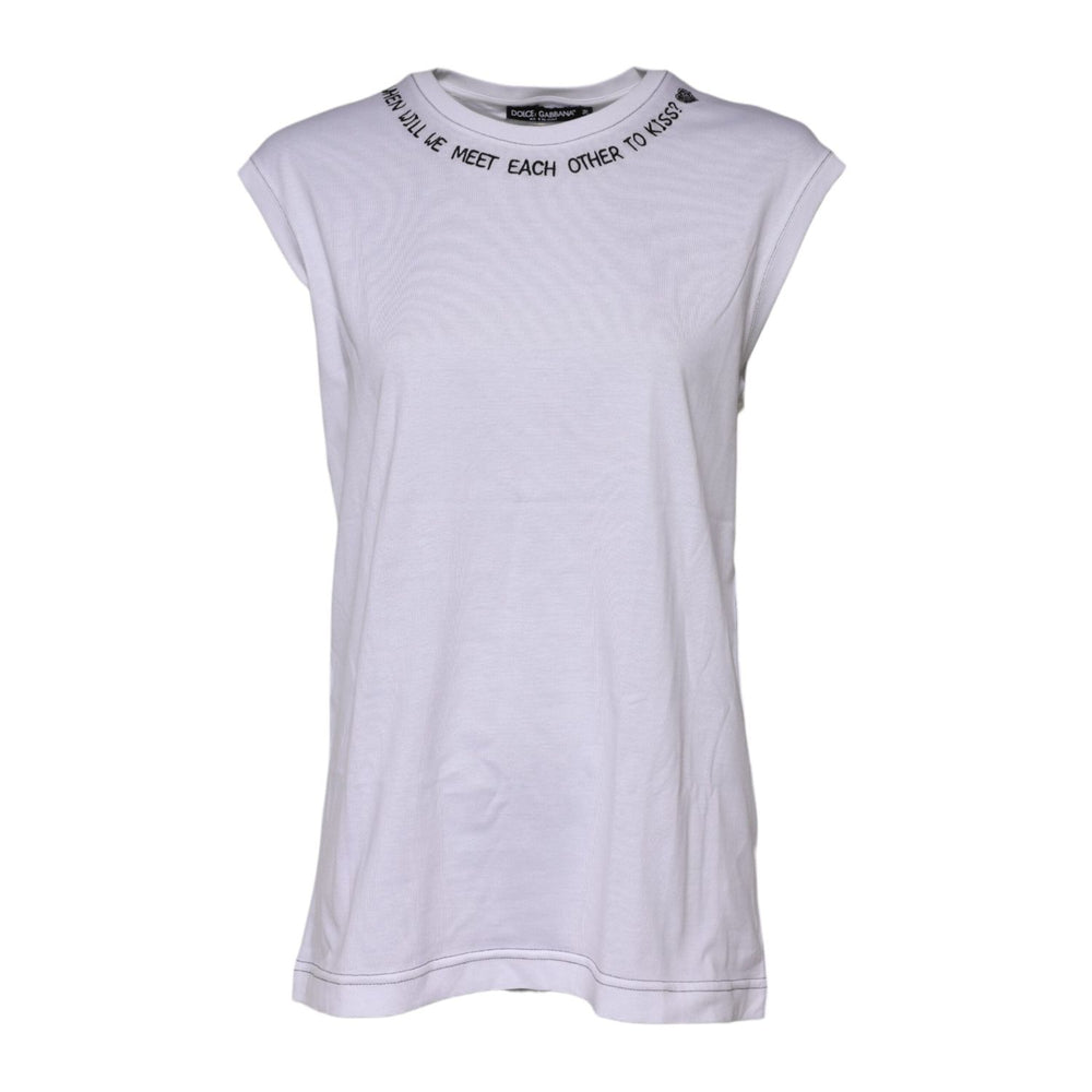 Dolce & Gabbana White Cotton Sleeveless Printed Tank T-shirt TSH90620-36