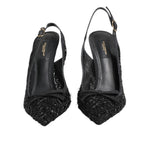 Dolce & Gabbana Black Tulle Ricamo Heels Slingbacks Shoes LA12042-39
