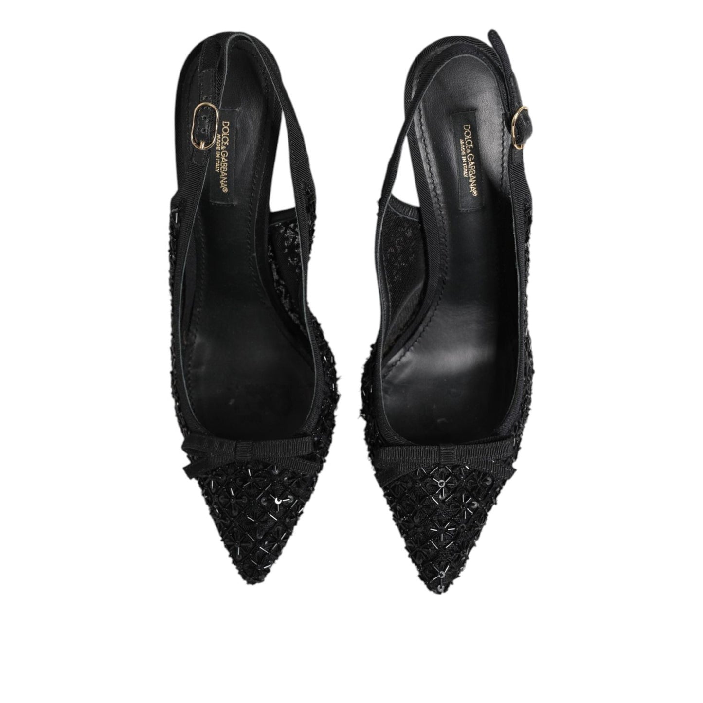 Dolce & Gabbana Black Tulle Ricamo Heels Slingbacks Shoes LA12042-39
