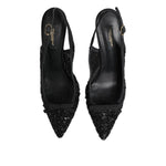 Dolce & Gabbana Black Tulle Ricamo Heels Slingbacks Shoes LA12042-39