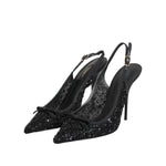 Dolce & Gabbana Black Tulle Ricamo Heels Slingbacks Shoes LA12042-39