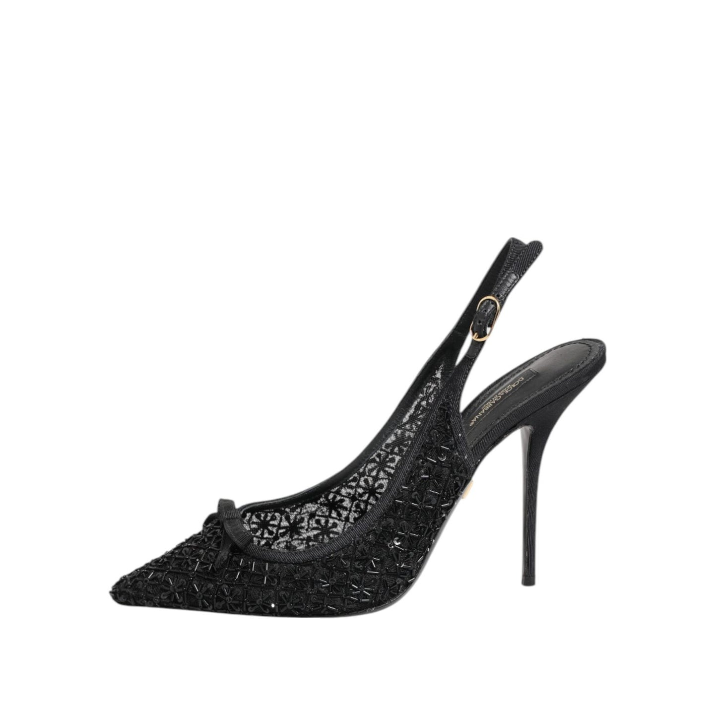 Dolce & Gabbana Black Tulle Ricamo Heels Slingbacks Shoes LA12042-39