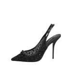Dolce & Gabbana Black Tulle Ricamo Heels Slingbacks Shoes LA12042-39