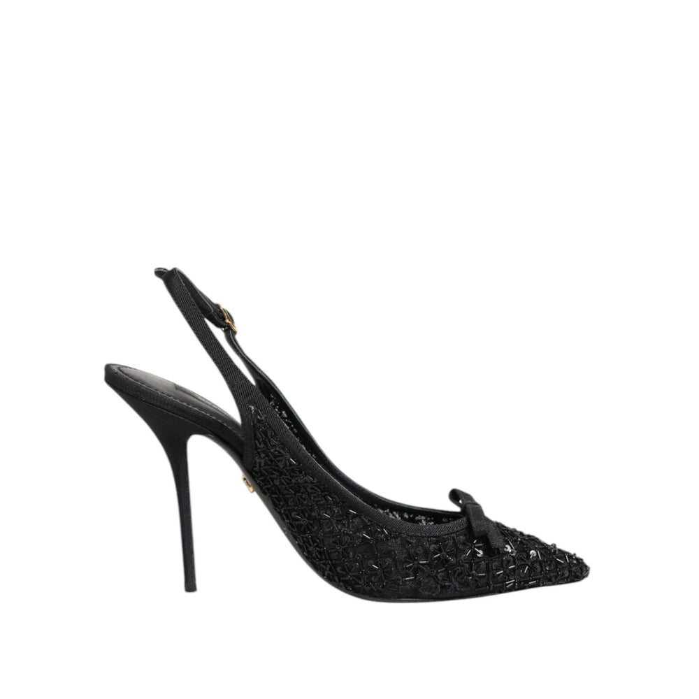 Dolce & Gabbana Black Tulle Ricamo Heels Slingbacks Shoes LA12042-39