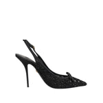 Dolce & Gabbana Black Tulle Ricamo Heels Slingbacks Shoes LA12042-39