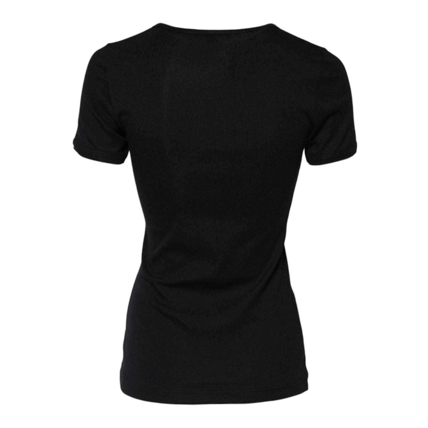 Dolce & Gabbana Black Cotton Henley Short Sleeves Top T-shirt TSH90706-2