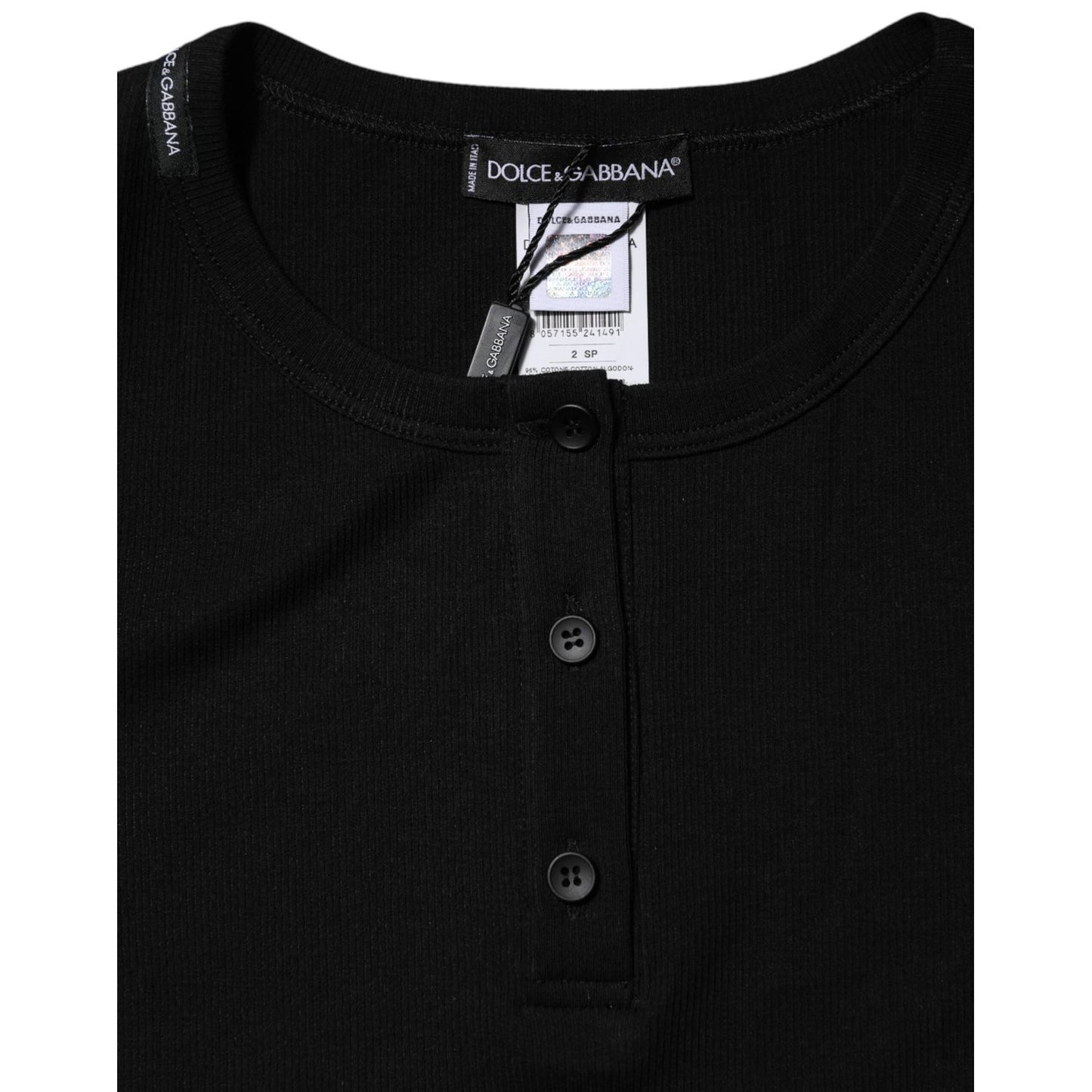 Dolce & Gabbana Black Cotton Henley Short Sleeves Top T-shirt TSH90706-2