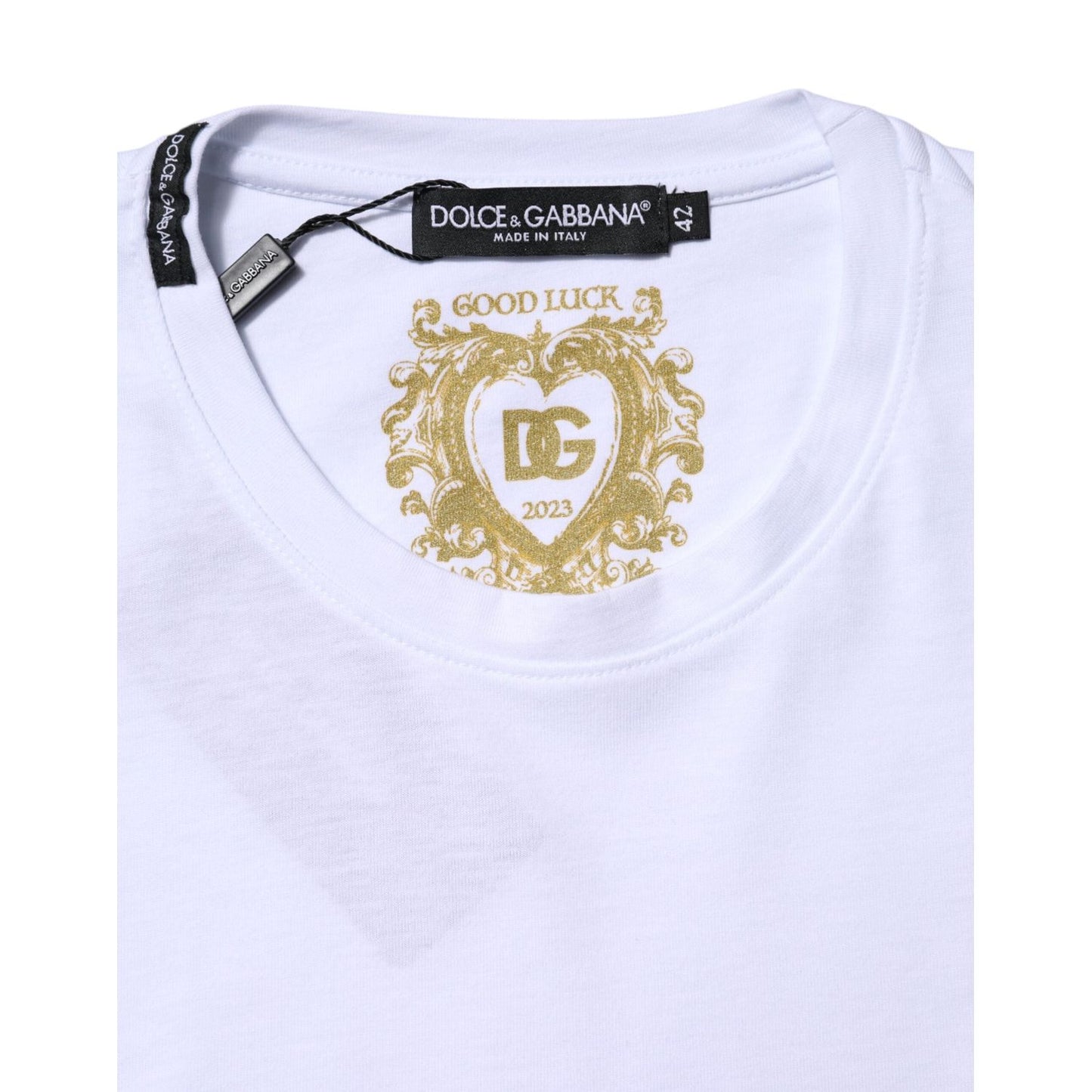 Dolce & Gabbana White Cotton Goodluck 2023 Crew Neck T-shirt TSH90630-42