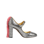 Dolce & Gabbana Silver Glitter Mink Fur VALLY Pumps Shoes