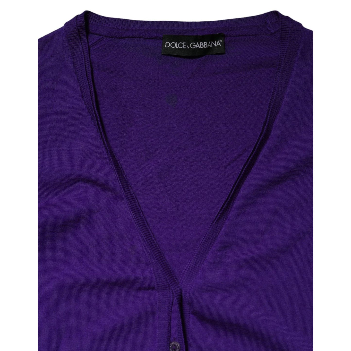 Dolce & Gabbana Purple Wool Knit V-neck Cardigan Sweater TSH90727-46