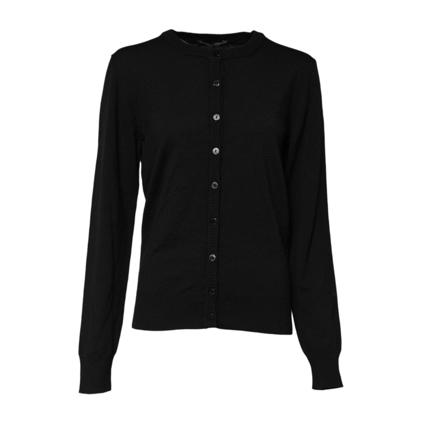 Dolce & Gabbana Black Wool Knit Crew Neck Cardigan Sweater TSH90728-46