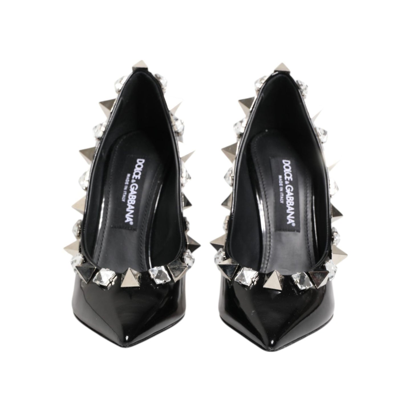 Dolce & Gabbana Black Crystals Studs Stiletto Pumps Shoes LA12798-39