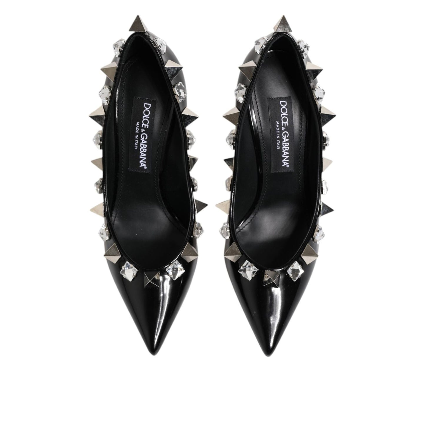 Dolce & Gabbana Black Crystals Studs Stiletto Pumps Shoes LA12798-39