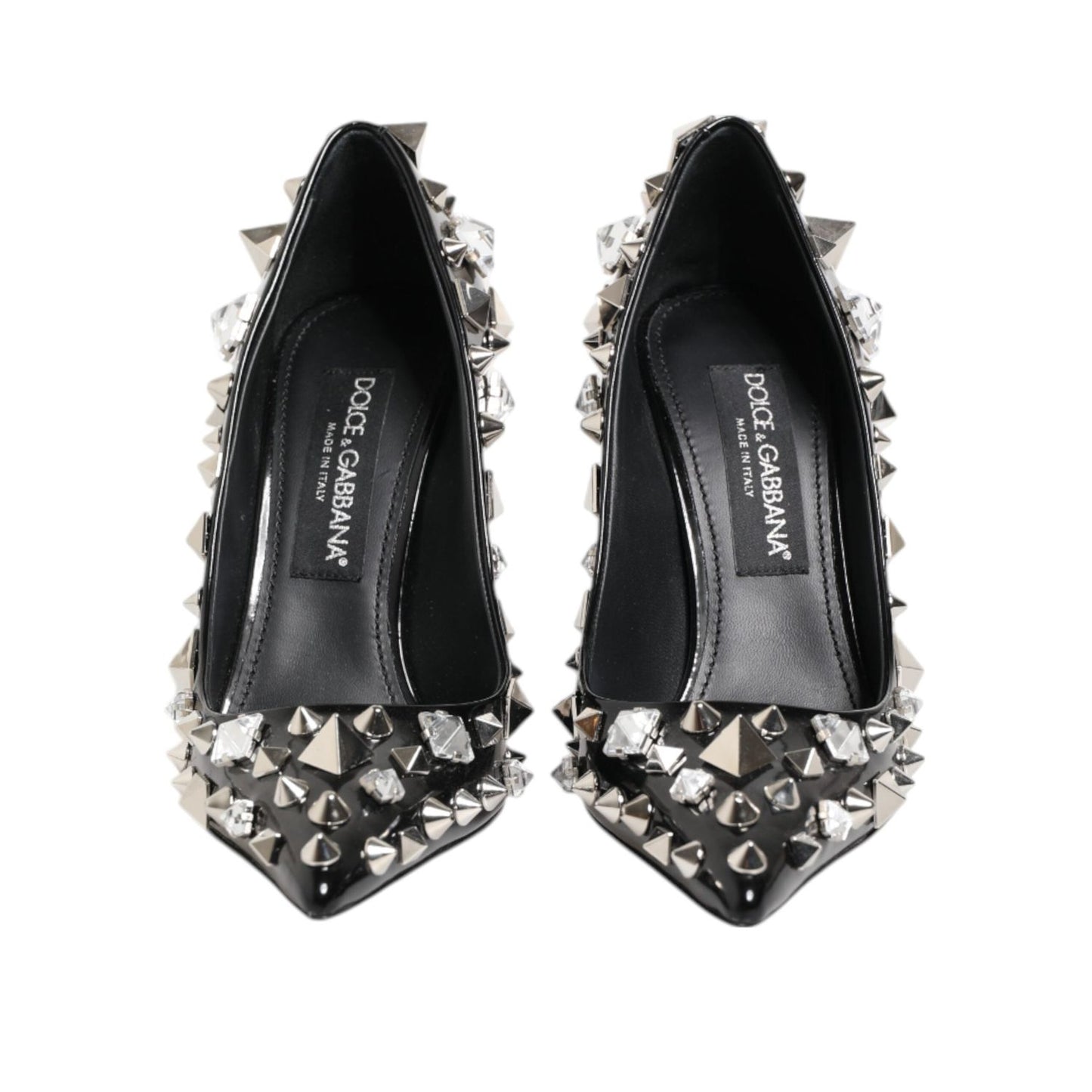 Dolce & Gabbana Black Crystals Studs Stiletto Pumps Shoes LA12799-39