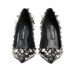 Dolce & Gabbana Black Crystals Studs Stiletto Pumps Shoes LA12799-39
