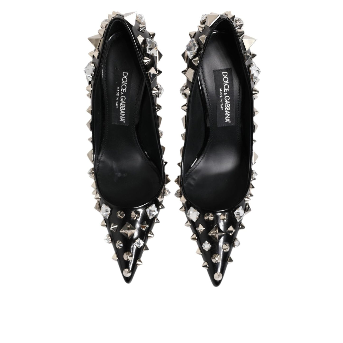 Dolce & Gabbana Black Crystals Studs Stiletto Pumps Shoes LA12799-39