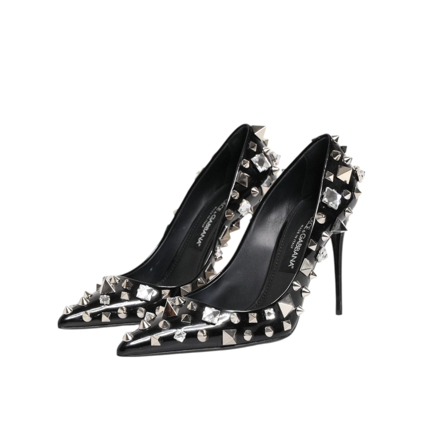 Dolce & Gabbana Black Crystals Studs Stiletto Pumps Shoes LA12799-39