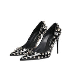 Dolce & Gabbana Black Crystals Studs Stiletto Pumps Shoes LA12799-39