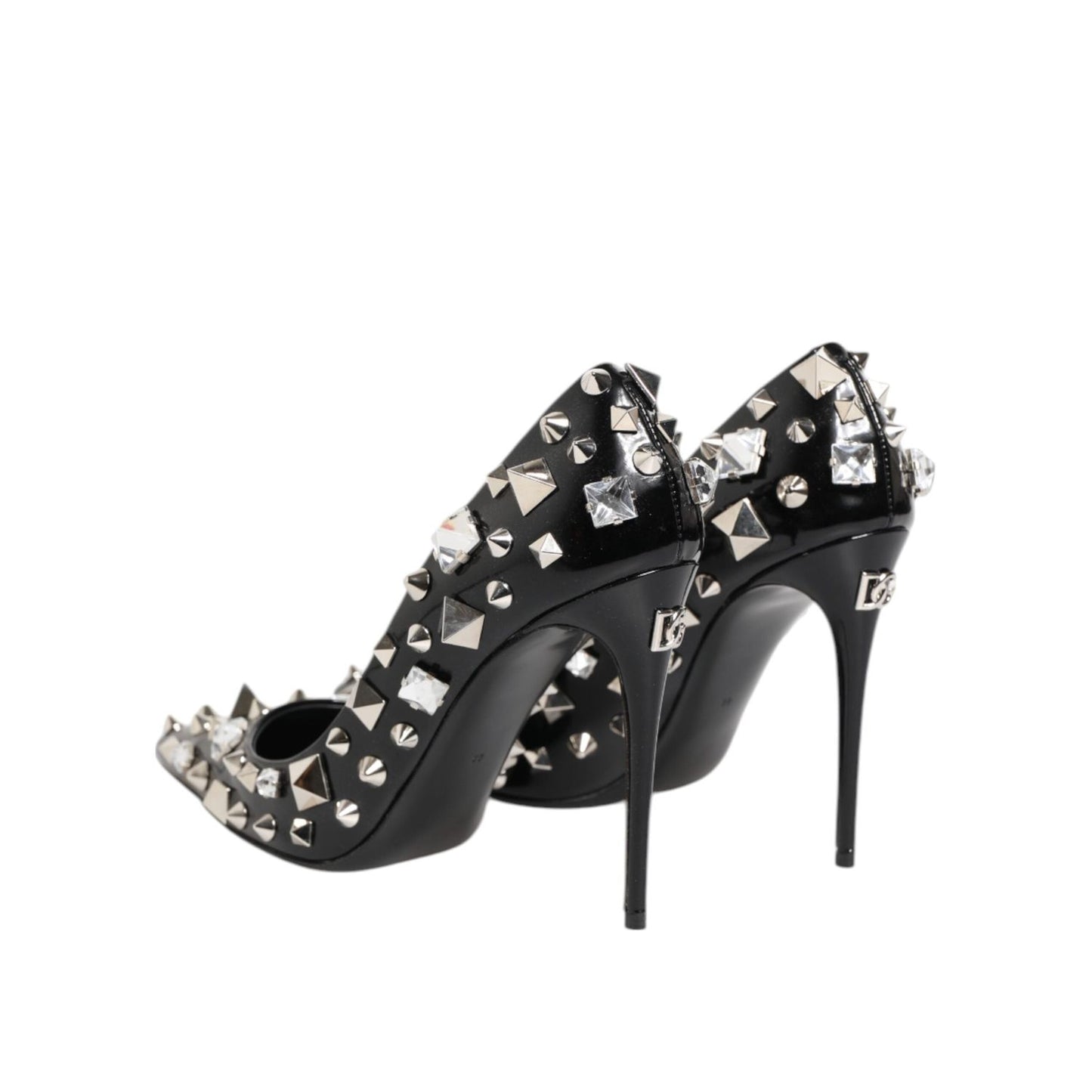 Dolce & Gabbana Black Crystals Studs Stiletto Pumps Shoes LA12799-39