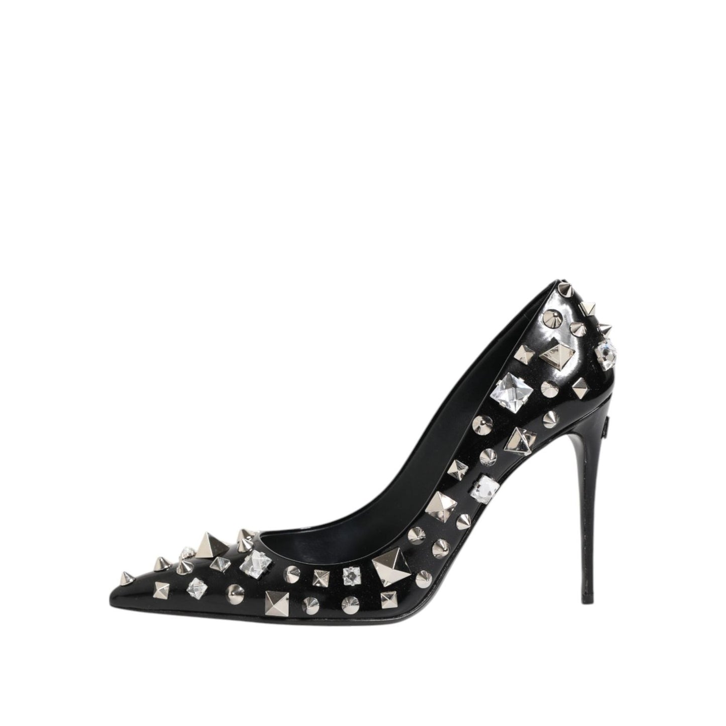 Dolce & Gabbana Black Crystals Studs Stiletto Pumps Shoes LA12799-39