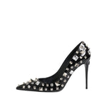 Dolce & Gabbana Black Crystals Studs Stiletto Pumps Shoes LA12799-39